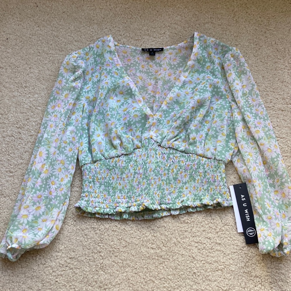 green floral blouse